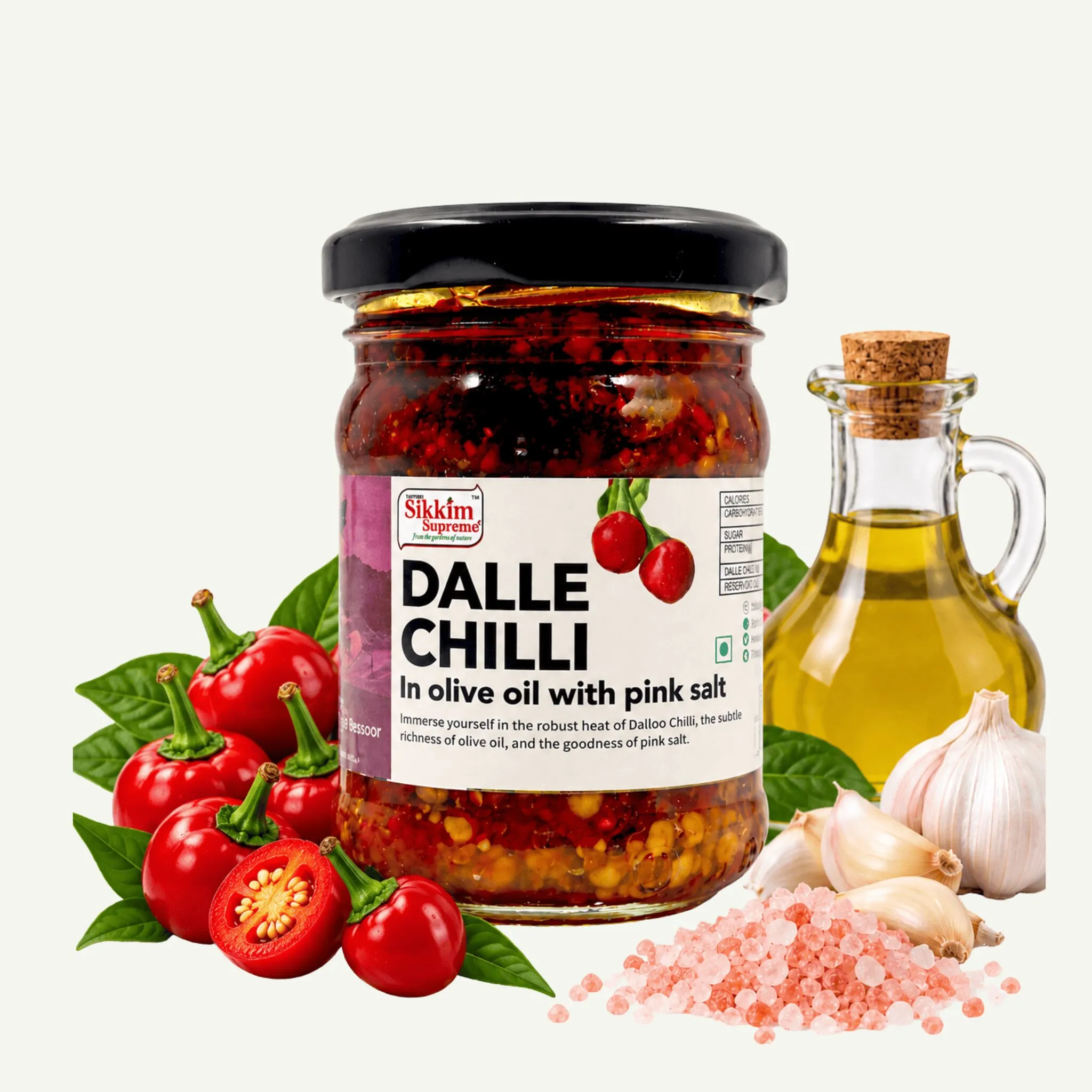 Dalle Chilli in Olive Oil with Pink Salt - Alternate View